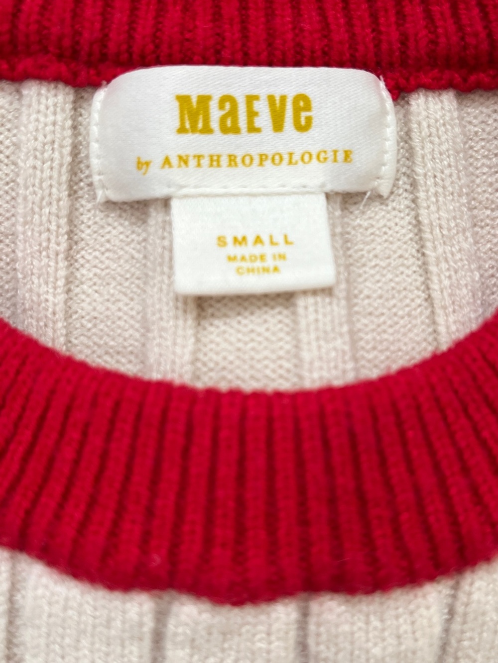 Maeve by Anthropologie Rib Crew Compact Pullover Sweater Cream & Navy Striped - Picture 3 of 16